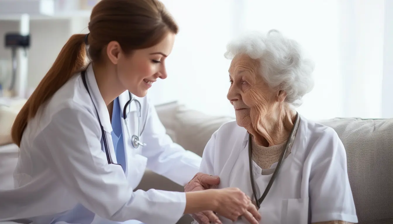 Doctor attending to an old lady on a home visit